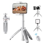 K&F Concept 34cm/13.4'' Selfie Stick Tripod, Mini Phone Stand Tripod with Remote, for Smartphone Micro Camera Video Recording/Photo/Live Stream/Vlog White