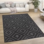 Paco Home Tapis Exterieur Terrasse Salon Cuisine Motif Scandinave Motif Ethnique Uni, Dimension:160 cm Rond, Couleur:Anthracite 2