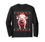 Ugly Christmas Sweater Pig Lover Santa Hat Funny Holiday Long Sleeve T-Shirt