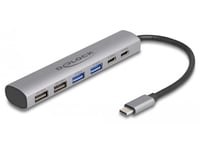 Delock 64232, Koblet Med Ledninger (Ikke Trådløs), Usb 3.2 Gen 1 (3.1 Gen 1) Type-A + Type-C, Grå, Aluminium, 25 Mm, 125 Mm