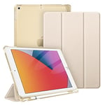 FINTIE Coque Compatible avec iPad 9ème Génération 2021 10.2" / 8ème 2020 / 7ème 2019 - [Rangement de Pencil] Housse de Protection Transparente Mate Etui Fin et Léger, Beige