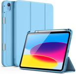 Coque Pour Ipad 10 (10,9 Pouces, Modèle 2022, 10ème Génération) Avec Porte-Stylet, Étui Housse Mince Tablette Avec Dos En Tpu Souple Avec Veille/Réveil Automatique (Bleu)