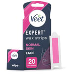 Veet Expert Cold Wax Strips, Hair Removal, Face, Normal Skin, 20 Strips each, 4 Finish Wipes, with Shea Butter