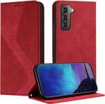 Coque Pour Samsung Galaxy S21 Plus, Coque Samsung S21 Plus, Housse Samsung S21 Plus, Housse En Cuir Pu Portefeuille Magnetique Etui De Protection, Flip Case Pour Galaxy S21 Plus (Rouge)