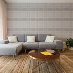 Superfresco Rhea Plaid Grey + Metallic Rose Gold Tartan Check Wallpaper 108301