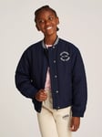 Tommy Hilfiger Kids' Satin Varsity Bomber Jacket, Dark Navy