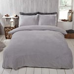 Brentfords Teddy Fleece Duvet Cover with Pillow Case Thermal Fluffy Warm Cosy Soft Bedding Set, Grey Silver, Double