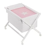 Interbaby Berceau en Croix Hêtre Blanc + Parure + Nacelle + Matelas Modèle Estrella Rose