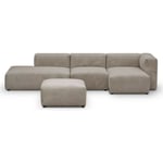 Homifab - Canapé d'angle à droite modulable avec méridienne 5 places en velours côtelé taupe + pouf - Modulo New