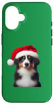 iPhone 16 Miniature American Shepherd With Santa Hat Christmas Xmas Case