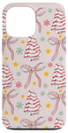 iPhone 13 Pro Max Pink Christmas Ribbon Bow Xmas Tree Cakes Holiday Print Case