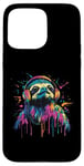 Coque pour iPhone 15 Pro Max Paresseux Lover Pop Art portant des écouteurs Paresseux drôle