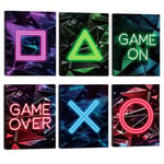 CHDITB 6PCS Watercolor Gaming Posters,Neon Gaming Poster Set for Kids,Game On Game Over Boy Bedroom Accessories,Xbox Gaming Canvas Picture,Game Framed Wall Art for Teen Boys Playroom Decor 20x25cm