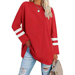 Famulily Ladies Long Tshirt Tops Crew Neck Simple Patchwork Baseball Tee Shirt Tops Red M