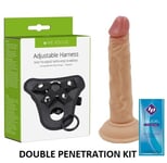 Male Strap On Harness for Double Penetration with 7.5 Inch Flesh Dildo + LUBE