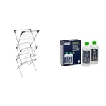 Vileda Sprint 3-Tier Clothes Airer, Indoor Clothes Drying Rack with 20 m Washing Line, Silver & De'Longhi Original EcoDecalk Descaler for Fully Automatic Coffee Machine and Coffee Makers