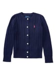 Ralph Lauren Kids' Logo Mini Cable Knit Cardigan, Refined Navy/Multi