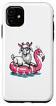 iPhone 11 Funny Goat On Flamingo Floatie Summer Pool Party Vintage Case