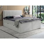 Vente-unique.com Ensemble complet literie déco tête de lit + sommiers coffre et tiroir + matelas + surmatelas - 160 x 200 cm - Tissu - Gris - ARAO de YSMÉE