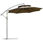 Outsunny Parasol déporté octogonal double toit inclinable manivelle avec pied en croix acier polyester Ø 2,67 x 2,65H m marron