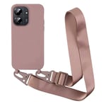 Yichxu Coque pour Xiaomi Redmi 13C 4G avec Cordon, Souple Silicone Housse avec Bandoulière en Nylon, Réglable Lanyard Case avec Motif Coeur d'amour, Etui Antichoc Protection pour Redmi 13C, Rose