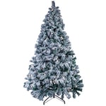 Sapin de Noël Artificiel Enneigé Lumineux, Uten Flocage Arbre de Noël en Pin Blanc de 1,5 m, 500 Branches de Noël avec équipés de 12 m Lumières en Fil de Cuivre à 240 LED