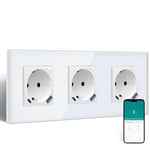 Zigbee Prise Intelligente Avec Chargeur Rapide Usb C 20 W,Prise Encastree Pour Alexa/Google Home,Compteur Electrique Pour Prise Avec Application Smart Life/Tuya,3 Compartiments,Blanc(Hub De