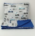 2 pc blanket set for cradle bedside crib pram wooden crib sport cars blue dimple