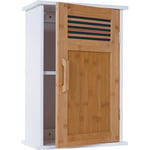 HHG - Armoire suspendue de salle de bains 143, meuble de salle de bains, bambou, 52x35x21 cm blanc - brown