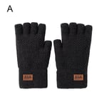 1 par fingerlösa handskar i alpackaull, termiska herrhandskar, stickade halvfingerhandskar (FMY) Black