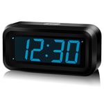 KWANWA Alarm Clock, Digital Clock Battery Operated with Big 1.2'' LED Time Display,Adjustable Brightness,12/24Hr,Portable Cordless,Alarm Clocks Bedside for Travel/Wall/Shelf/Desk (Blue display)