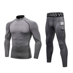 Homme Ensemble de sous-vêtements Thermiques Haut Maillot de Corps & Pantalon Bas Hiver Ski Montagne Cyclisme Moto Underwear - Gris 2 - XL