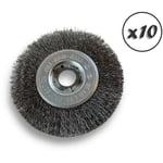 Lot de 10 brosses circulaires acier ø 100 mm Epaisseur 1 rang Fil dur 0.30 mm ondulé Alésage 16 mm Touret meuleuse affûteuse ponceuse Brossage