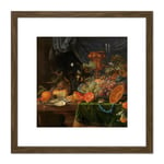 Mignon Still Life With Fruit Oysters Painting 8X8 Inch Square Wooden Framed Wall Art Print Picture with Mount