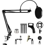 Bras Micro Réglable, Support de Microphone Noir avec Filtre Anti-Pop, Pince à Micro, 5 Attaches de Câble, Anti-choc, Perche Micro Suspension pour