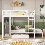 Dans Les Nuages - Lit superposé 90x200cm, avec armoire, tiroir, sommier à lattes, lit pour enfants - Blanc - Blanc