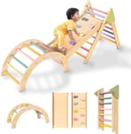 LOL-FUN 3 in 1 Rainbow Pikler Triangle Climbing Frame for Toddlers, Foldable Set