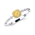 Rubyia Bague Or Blanc Diamant Femme 18 carats (750) Jaune Diamant Birne 0.2ct Anneau Alliance avec Un Lever de Soleil Lumineux