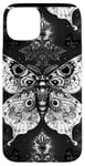 Coque pour iPhone 15 Plus Blanc abstrait ethnique Death Moth Dark Goth Girl fantaisie