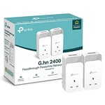 TP-Link Wired Passthrough Powerline Adapter Starter Kit, Advanced Protocol G.hn MIMO, Extra Power Socket, 2+2 Gigabit Ethernet Ports, No Configuration Required, Plug and Play, Pack of 2 (PG2400P KIT)