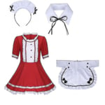 Lolita French Maid Dress Girl Anime Cosplay Kostym Servitris Maid Party Scen Set Red 4XL