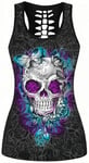 Ocean Plus Femme Crâne Sport Débardeurs Gothique Cache-cœur Gilet d'entraînement sans Manches Chemise Criss Cross Noir T-Shirt Halloween (L (Brustumfang: 92 cm), Crâne Blanc aux Yeux Violets)