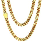 Collier Acier Inoxydable Cubaine 51 cm Or Plaque Chaîne Homme Ras de Cou Massif Gourmette Femme Garçon Enfant Maille Ras de Cou Gros Cadeau Fêtes Pères Noël Choker Hip Hop Rappeur 36g