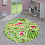 Paco Home Tapis Enfant, Tapis Chambre Jeu Garçon Fille Moderne Antidérapant, Dimension:160 cm Rond, Couleur:Vert