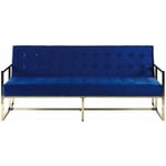 Canapé Banquette 3 Places Clic Clac Convertible en Lit avec Revêtement en Velours Bleu Foncé et Piètement en Métal Doré pour Salon Glamour Beliani