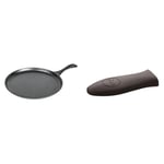 Lodge L9OG3 26.67 cm / 10.5 inch Pre-Seasoned Cast Iron Round Griddle/Pancake Pan, Black & ASHHM11 Mini Silicone Hot Handle Holder, Black, Inoxidable