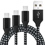 BIBTIM Câble Micro USB [2M/Lot de 3], câble micro paire mâle USB 2.0A, câble de charge rapide Android micro USB Vitesse de transfert de données 480Mbps, compatible avec Samsung Galaxy S7 S6, Sony, LG