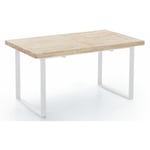 Table à manger rectangulaire extensible coloris chêne nordique / pieds blanc, Longueur 140 - 180 x largeur 80 x Hauteur 76 cm Pegane