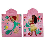 Serviette poncho à capuche officielle Disney Princesse, super doux, motif Ariel et Moana Princess Duo Girls | Peignoir de bain pour enfants parfait pour la maison, le bain et la plage, rose, 100 %