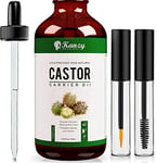 Kanzy Organic Castor Oil for Eyelashes and Eyebrows 50ml Cold Pressed Castor Oil for Hair Growth 100% Natural and Pure Castor Oil with Brushes For Hair, Beard, Nails and Skin